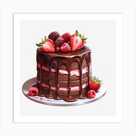 Chocolate Cake With Berries 4 Art Print