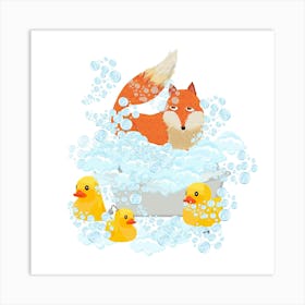 Fox enjoying bath time Art Print