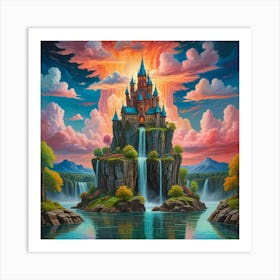 Enchanted Heights The Castle Of Cascading Waters (1) Art Print