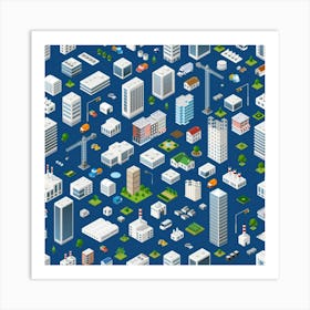 Isometric Seamless Pattern Megapolis Art Print