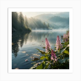 Sunrise Over A Lake 1 Art Print