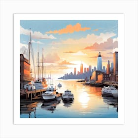 Sunset At The Harbor Art Print