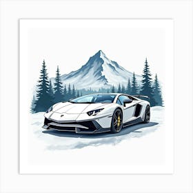 Lamborghini Reventón With A Watercolor Snow Capped Mountain Scene 1 Art Print