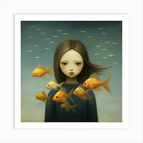 Girl With Goldfish 2 Art Print