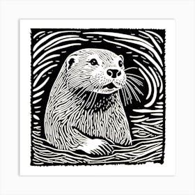 Otter Linocut Art Print