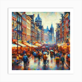 Amsterdam S Bustling Streets Alive With Colorful Impressionistic Strokes, Style Impressionist 1 Art Print