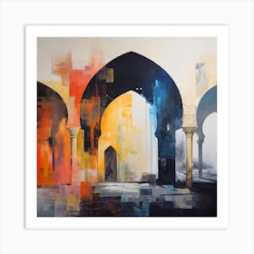 Abstract Contemporary Art Print - Orange & Blue Arches Art Print