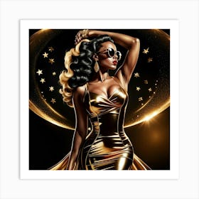 Golden Woman In Gold Dress 1 Art Print