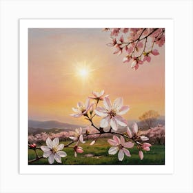 Cherry Blossoms Sunset Serenade of Cherry Blossoms Art Print