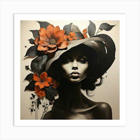 Boho art silhouette of a woman with flower Art Print