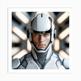 3d Dslr Photography, Model Shot, Man In Future Wearing Futuristic Suit, Digital Helmet Beautiful Detailed Eyes, Professional Award Winning Portrait Photography, Zeiss 150mm F 2 1 Art Print