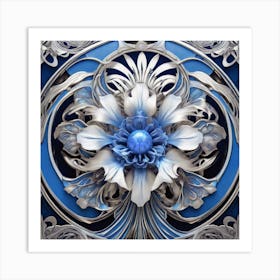 Blue Abstract Flower Art Print