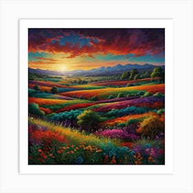 Sunset In The Fields Art Print