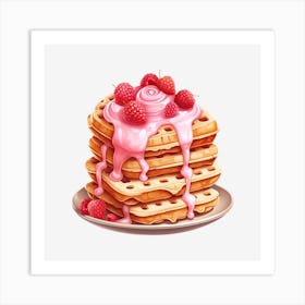 Waffles With Ice Cream And Raspberries 1 Art Print