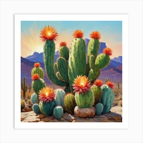 Cactus Painting Maximalist Still Life Woolly Torch Cactus art print 2 Art Print