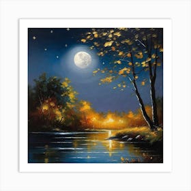 Moonlight By The River Art Print