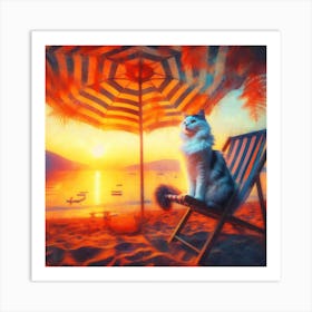 Sunset Time with the Cat Art Print