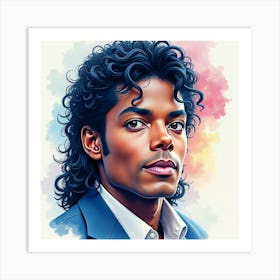 Watercolor Portrait Of Michael Jackson With Celestial Scenery 1 Art Print