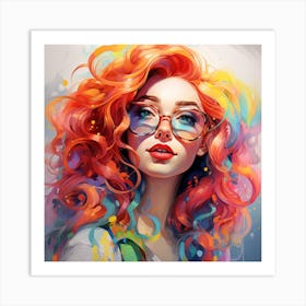 Colorful Girl With Glasses 1 Art Print