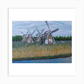 Windmills By The Water Art Print