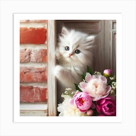 Kitten With Flowers Art Print