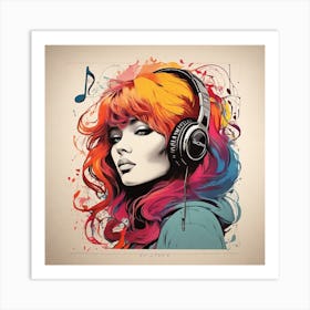 Woman With Headphones Art Print