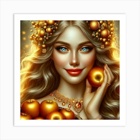 Golden Girl With Apples Art Print