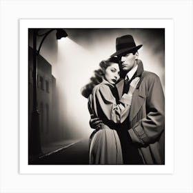 Rendezvous 2/4  (art noir detective Maltese falcon sleuth private dick eye pi trench coat couple romance secret desire 1950s 1940s 1930s 1920s movie black and white Casablanca)     Art Print