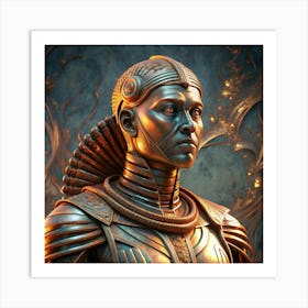 Close Up Of Metallic Warrior S Face With Ornamentation Art Print