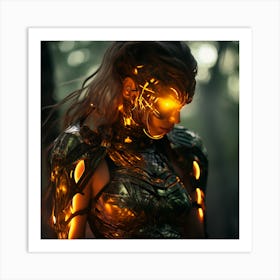 Cyborg Woman neon eyes Art Print