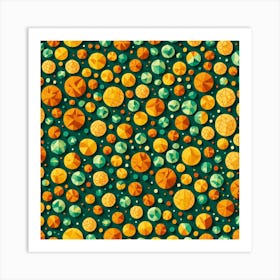 Green And Orange Diamond pattern, A Pattern Featuring Abstract Shapes And Mustard Rustic Green And Orange Colors, Flat Art, 127 Art Print