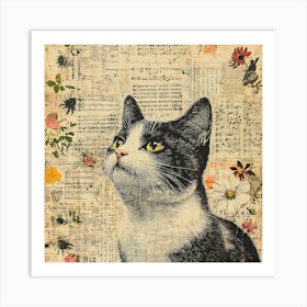 Cat On Music Sheet Art Print