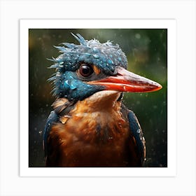 Kingfisher In The Rain Art Print