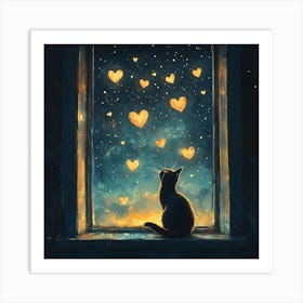 Dreamy Night Sky with Heart Stars Cat 8 Art Print