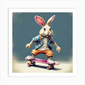 Rabbit On Skateboard Art Print