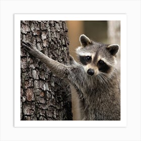 Raccoon climbing up a Tree Art Print