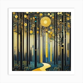 Gustav Klimt forest at night 2 Art Print