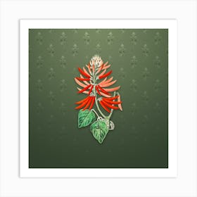 Vintage Naked Flowering Erythrina Botanical on Lunar Green Pattern n.0250 Art Print