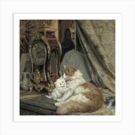 Cat And Kitten Art Print