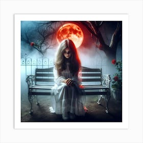 Scary Girl Sitting On A Bench Art Print