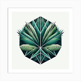 Geometric Art Green fan of palm leaves 3 Art Print