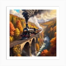 Albedobase Xl 1800s Steam Train Going In High Speed Over A Bri 1 Art Print