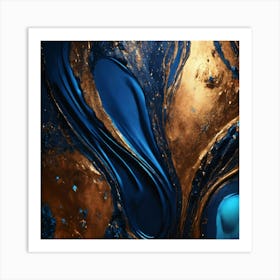 Abstract Blue and Gold Marble Art Print