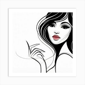 Black And White Illustration Of A Woman Art Print