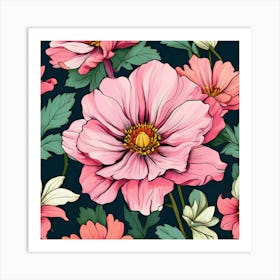 Pink Petals in the Night  pen spark Art Print