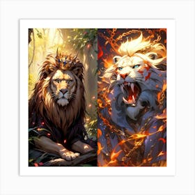 Lions In The Forest Art Print