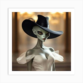 Alien Woman In Black Hat Art Print