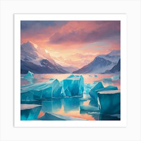 Icebergs At Sunset Art Print