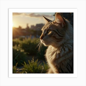 Photo Of Ultra Realistic Cat, Dramatic Light, Pale Sunrise, Cinematic Lighting 1 Art Print