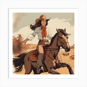 Cowgirl On Horse Vintage Poster 28 Art Print